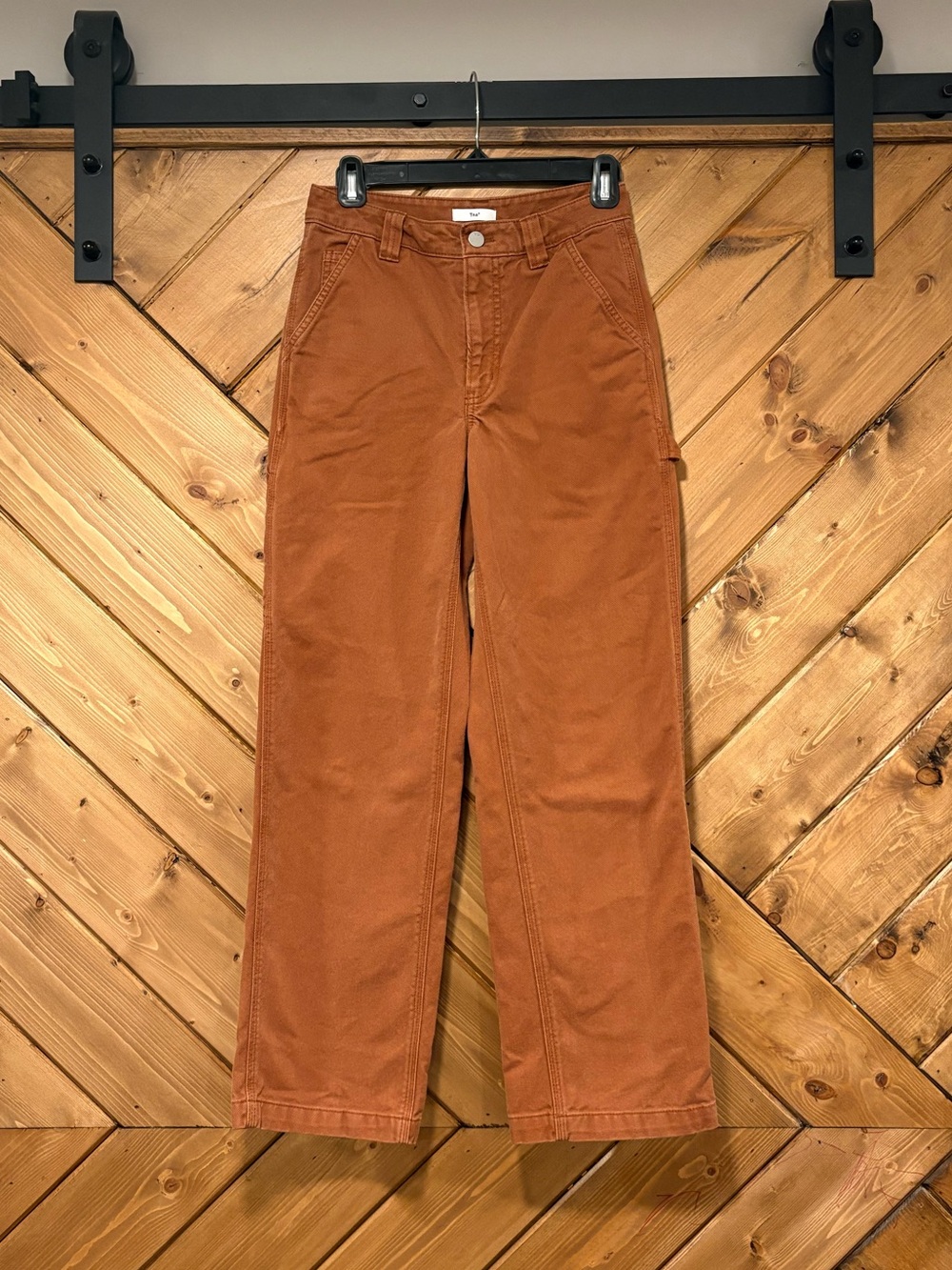 Aritzia TNA Women's Straight Leg Carpenter Cargo Jeans in Rust Brown/Orange 0